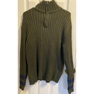 Banana Republic Men's Medium Mock Neck Knit Sweater 1/4 Zip Ribbed 100% Cotton